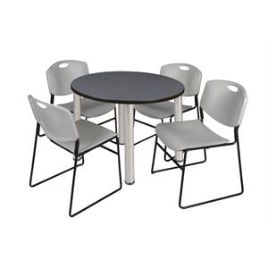 Regency Kee 36&quot Round Breakroom Table- Grey/ Chrome & 4 Zeng Stack Chairs- Grey