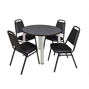 Kee 42&quot Round Breakroom Table- Grey/ Chrome & 4 Restaurant Stack Chairs- Black
