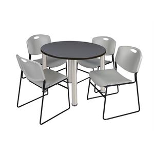 Regency Kee 42&quot Round Breakroom Table- Grey/ Chrome & 4 Zeng Stack Chairs- Grey