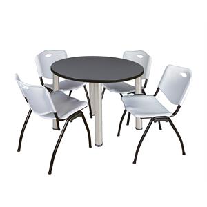 Regency Kee 42&quot Round Breakroom Table- Grey/ Chrome & 4 'M' Stack Chairs- Grey