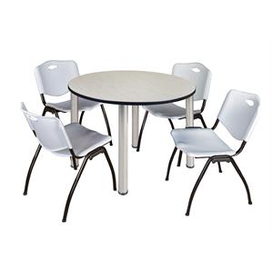 Regency Kee 48&quot Round Breakroom Table- Maple/ Chrome & 4 'M' Stack Chairs- Grey