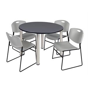 Regency Kee 48&quot Round Breakroom Table- Grey/ Chrome & 4 Zeng Stack Chairs- Grey