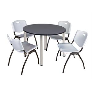 Regency Kee 48&quot Round Breakroom Table- Grey/ Chrome & 4 'M' Stack Chairs- Grey