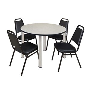 Kee 48&quot Round Breakroom Table- Maple/ Chrome & 4 Restaurant Stack Chairs- Black