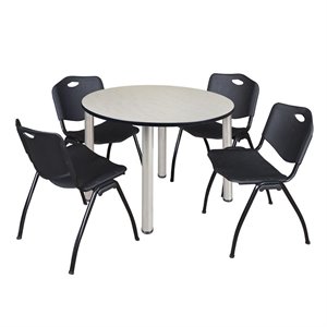 Kee 48&quot Round Breakroom Table- Maple/ Chrome & 4 'M' Stack Chairs- Black