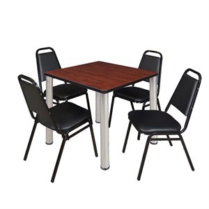 Regency Kee 30&quot Square Breakroom Table- Cherry/Chrome & Stack Chairs- Black