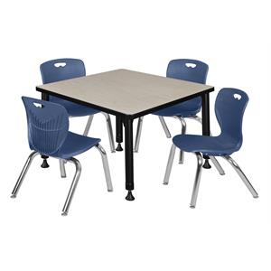 Kee 30in. Square Adjustable Table-Maple & 4 Andy 12-in Chairs-Blue