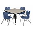 Kee 30in. Square Adjustable Table-Maple & 4 Andy 12-in Chairs-Blue