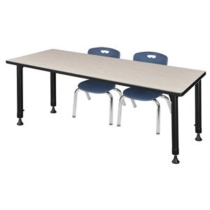 Kee 30in. Square Adjustable Student Table-Cherry & 4 Andy 12-in Chairs-Blue