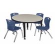 Kee 36in. Round Adjustable Table-Maple & 4 Andy 12-in Chairs-Blue