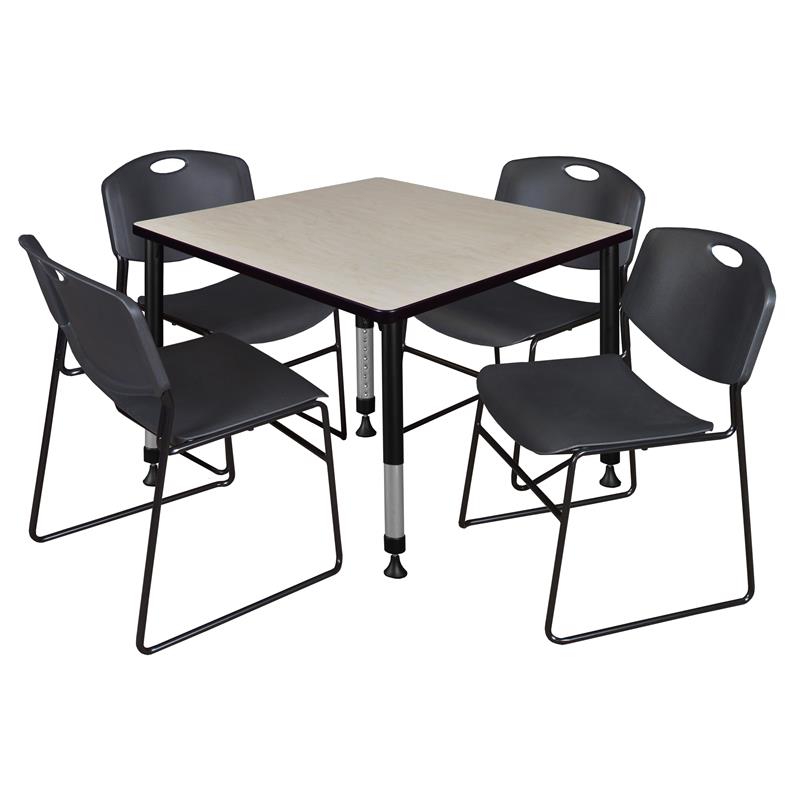 Kee 42in. Square Adjustable Table-Maple & 4 Zeng Chairs-Black