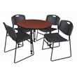 Kee 42in. Square Adjustable Table-Brown & 4 Zeng Stack Chairs - Black