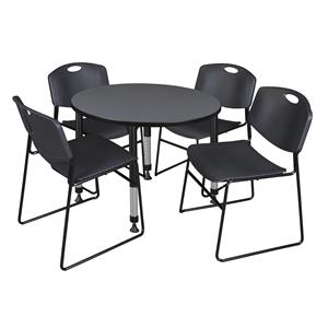 Regency Kee 42in. Round Adjustable Table-Grey & 4 Zeng Chairs-Black