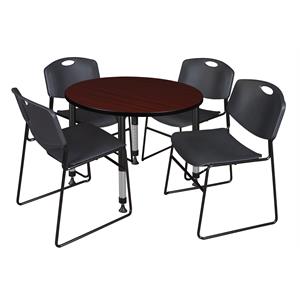 Kee 42in. Round Adjustable Table-Brown & 4 Zeng Chairs-Black