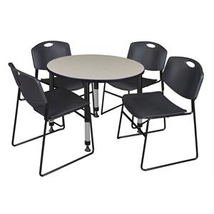 Kee 42&quot Round Adjustable Classroom Table - Maple & 4 Zeng Chairs- Black