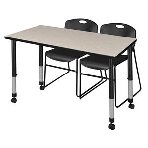 Kee 48in. Adjustable Mobile Classroom Table - Maple & 2 Zeng Chairs- Black