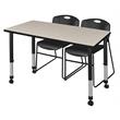Kee 48in. Adjustable Mobile Classroom Table - Maple & 2 Zeng Chairs- Black