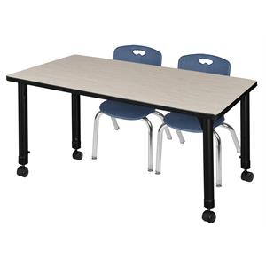 Kee 48&quot Adjustable Mobile Classroom Table - Maple & 2 Andy 12-in Chairs- Navy