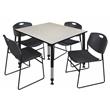 Kee 48in. Square Adjustable Moblie Table-Maple & 4 Zeng Chairs-Black