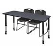 Kee 48in. Square Adjustable Mobile Table-Grey & 4 Andy 12-in Stack Chairs-Blue