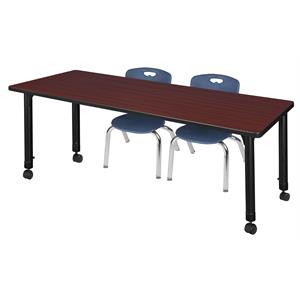 Kee 60in. Adjustable Mobile Table-Mahogany & 2 Andy 12-in  Chairs-Blue