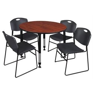 Kee 48in. Square Adjustable Mobile Table-Beige & 4 Andy 18-in Chairs-Blue