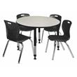 Kee 48in. Round Adjustable Mobile Table-Maple & 4 Andy 12-in Chairs-Blue