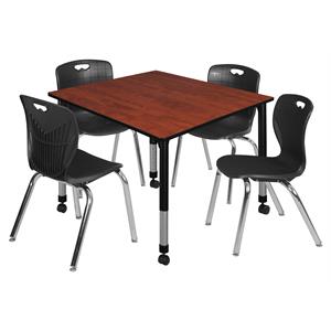 Kee 48in. Square Adjustable Mobile  Table-Cherry & 4 Andy 18-in  Chairs-Black