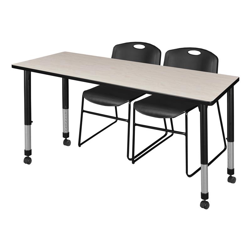 Kee 48in. Round Adjustable Student Table-Cherry & 4 Andy 18-in Chairs-Black