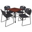 Kee 48in. Square Adjustable Mobile  Table-Espresso & 4 Andy 12-in Chairs-Blue