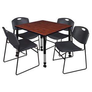 Kee 48in. Round Adjustable  Table-Cherry & 4 Andy 12-in Stack Chairs-Blue