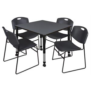 Kee 48in. Round Adjustable  Table-Espresso & 4 Andy 18-in Stack Chairs-Black