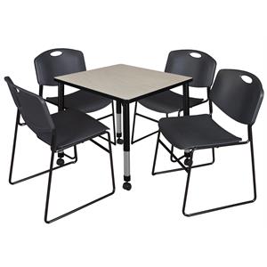 Kee 48in. Round Adjustable Student Table-Espresso & 4 Andy 12-in Chairs-Black