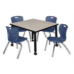 Kee 48in. Round Adjustable Student Table-Maple & 4 Andy 18-in Chairs-Black