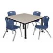 Kee 48in. Round Adjustable  Table-Beige & 4 Andy 12-in Stack Chairs-Black