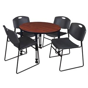 Kee 48in. Round Adjustable Student Table-Grey & 4 Andy 18-in Stack Chairs-Blue