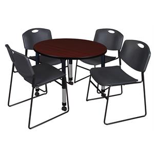 Kee 48in. Round Adjustable  Table-Espresso & 4 Andy 18-in Stack Chairs-Blue
