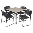 Kee 48in. Round Adjustable  Table-Maple & 4 Andy 12-in Stack Chairs-Black
