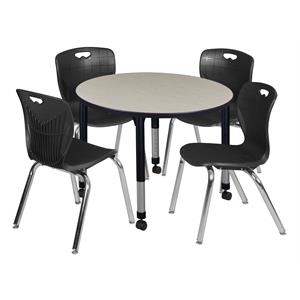 Kee 48in. Round Adjustable Student Table-Maple & 4 Andy 12-in  Chairs-Blue