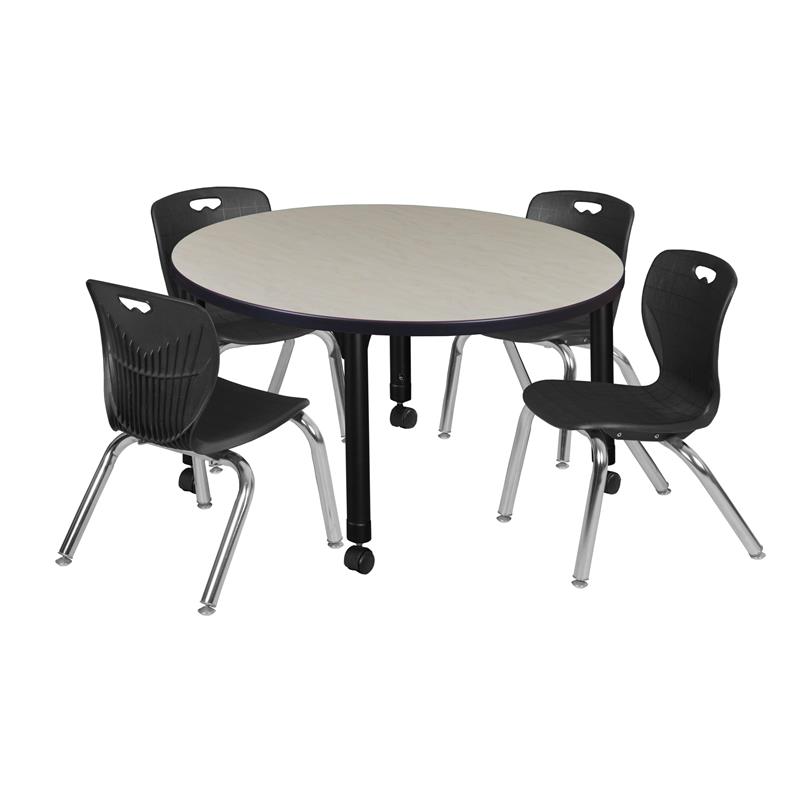 Kee 42in. Round Adjustable  Table-Maple & 4 Andy 12-in Stack Chairs-Black
