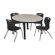 Kee 42in. Round Adjustable  Table-Maple & 4 Andy 12-in Stack Chairs-Black