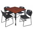 Kee 48in. Square Adjustable Mobile  Table-Cherry & 4 Zeng Stack Chairs-Black