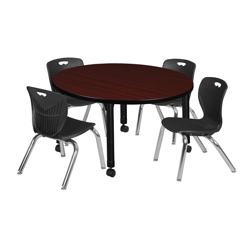 Kee 48in. Square Adjustable Moblie  Table-Brown & 4 Andy 12-in  Chairs-Black