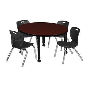 Kee 48in. Square Adjustable Moblie  Table-Brown & 4 Andy 12-in  Chairs-Black
