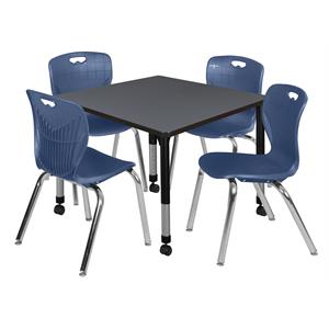kee 48in. round adjustable  table-brown & 4 andy 12-in stack chairs-black
