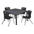 Kee 48in. Round Adjustable  Table-Espresso & 4 Andy 18-in Stack Chairs-Blue
