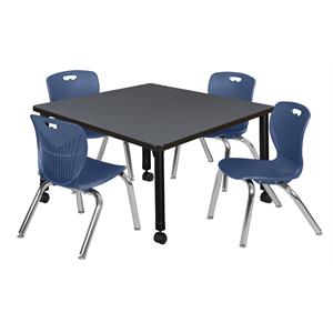 kee 48in. round adjustable mobile  table-espresso & 4 zeng stack chairs-black