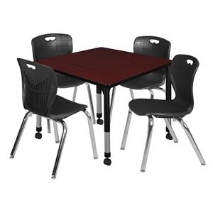 kee 48in. round adjustable  table-espresso & 4 andy 12-in stack chairs-black