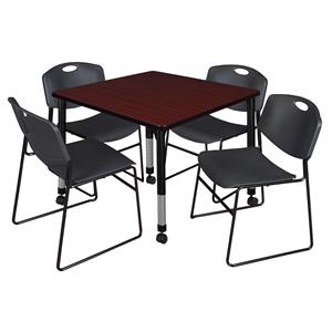 kee 48in. round adjustable  table-maple & 4 andy 18-in stack chairs-black