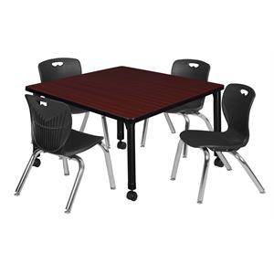 kee 48in. round adjustable mobile  table-maple & 4 zeng stack chairs-black
